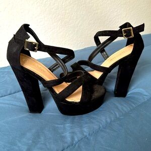Black suede high heels